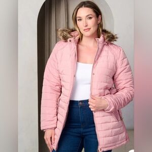 PLUS SIZE LONG SLEEVE ZIP UP POCKETS‎ HOODED PUFFER JACKET